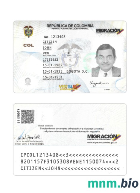 Szablon karty tymczasowej ochrony Kolumbii w PSD